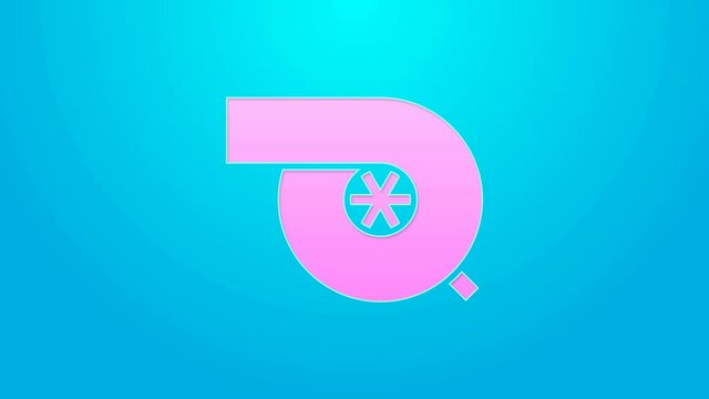 Pink line Automotive turbocharger icon isolated on blue background. Vehicle performance turbo. Turbo compressor induction. 4K Video motion graphic animation