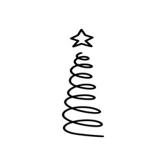 Black pine tree wave line counter hand drawn illustration. Curve spiral eve vector greeting card winter cut out on white background postcard. Calligraphy inspiration graphic design typography element