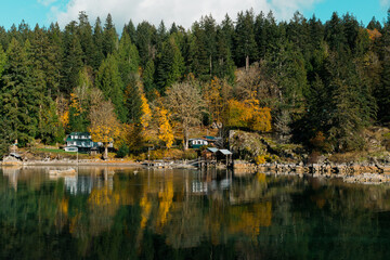 View of the shoreline at Mansons Landing on Cortes Island BC