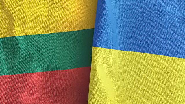 Ukraine and Lithuania two flags textile cloth 3D rendering Stock  Illustration | Adobe Stock