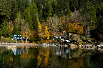 View of the shoreline at Mansons Landing on Cortes Island BC