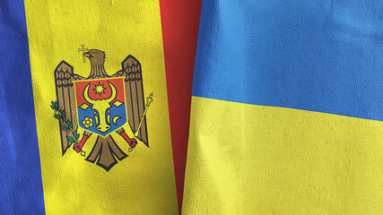 Ukraine and Moldova two flags textile cloth 3D rendering