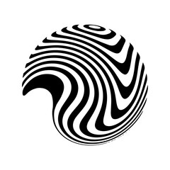 Striped illusion sphere. Abstract 3d black and white illusions.  illustration.
