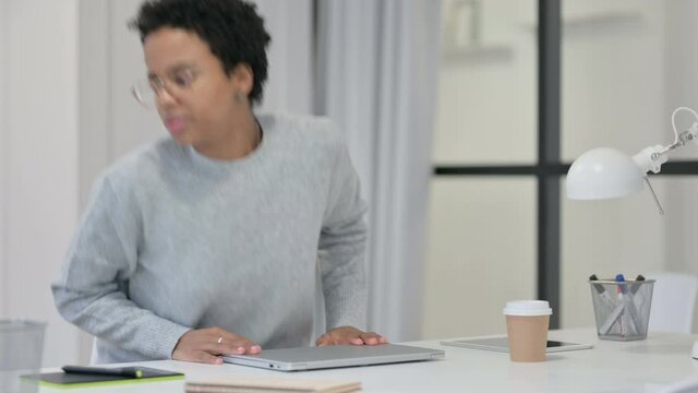 Young African Woman Closing Laptop Going Away 