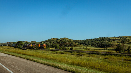 American cargo train in nature