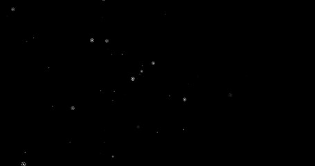 3D Illustration realistic winter snow fall with snowflake shape Christmas xmas overlay twinkling sparkling stars space in isolated black elegant luxury gold night sky background