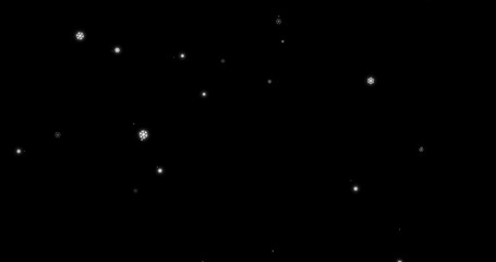 3D Illustration realistic winter snow fall with snowflake shape Christmas xmas overlay twinkling sparkling stars space in isolated black elegant luxury gold night sky background