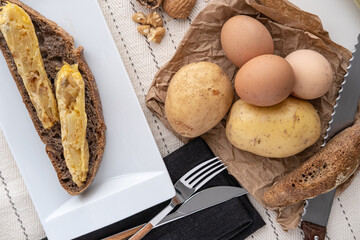 Spanish omelette with home baked bread.