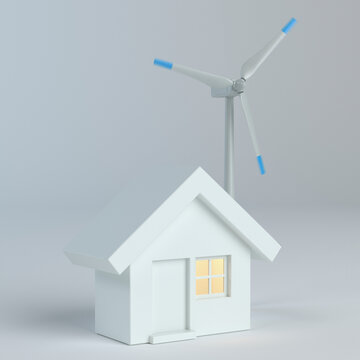 Small house and wind turbine, 3d illustration