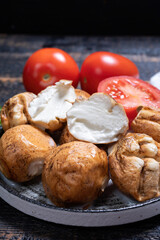 Tasty Italian food, small balls of smoked mozzarella soft cheese