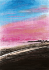 sunset beach hand drawn illustration,art design
