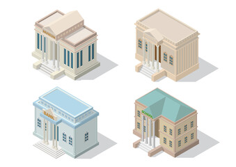 Isometric city architecture public building.