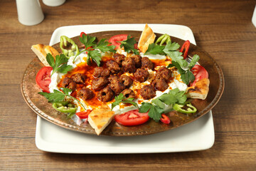 Kebab with yogurt traditional Turkish meal (yogurtlu kebap)