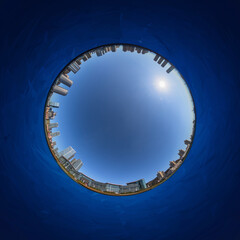 A panoramic view of Xinghai Square in Dalian, Liaoning, China in fisheye lens