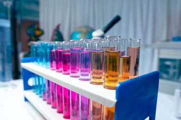 Test tubes with colorful chemicals