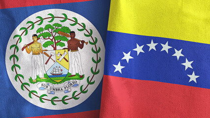 Venezuela and Belize two flags textile cloth 3D rendering