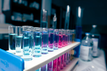 Test tubes with colorful chemicals
