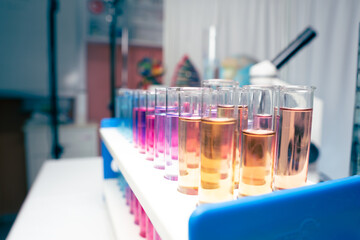 Test tubes with colorful chemicals