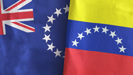 Venezuela and Cook Islands two flags textile cloth 3D rendering