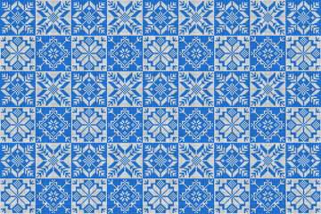 Vector background - repeating scandinavian pattern in the form of snowflakes in blue
