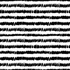 Obraz premium Grunge lines vector seamless pattern. Horizontal brush strokes, straight stripes or lines with dashes. Black ink striped hand drawn background. Geometric ornament for wrapping paper. Dry brushstrokes.