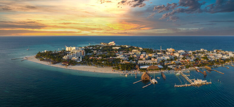full image of isla mujeres island during sunset