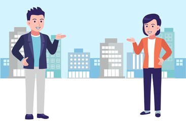 Obraz premium Young and healthy men and women at city