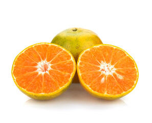 Slice of ripe tangerine isolated on white background