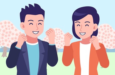 Men and women in front of the cherry tree