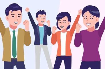 Obraz premium Four young and healthy men and women