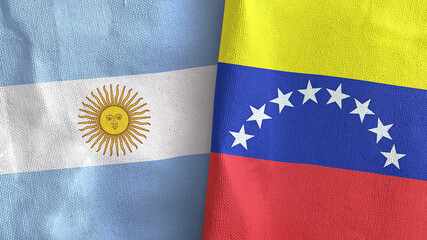 Venezuela and Argentina two flags textile cloth 3D rendering