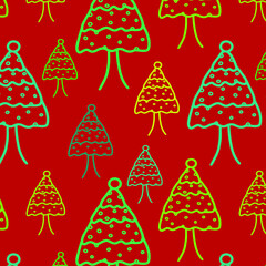 Green red fir tree pine flyer isolated vector illustration. Christmas ornate forest leaflet. December nature plant for postal, postcard, congratulation, napkin, children celebration greeting card. 