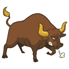 Illustration of an angry bull. Vector illustration on white background.