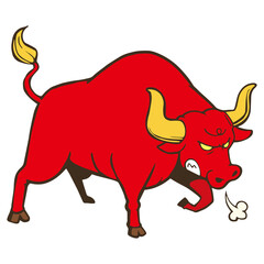 Illustration of an angry Red Bull. Vector illustration on white background.