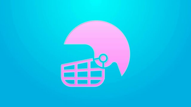 Pink line American football helmet icon isolated on blue background. 4K Video motion graphic animation