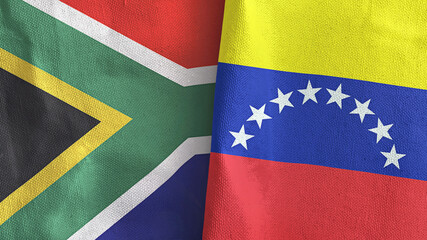 Venezuela and South Africa two flags textile cloth 3D rendering