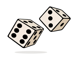 Two white dice with black dots