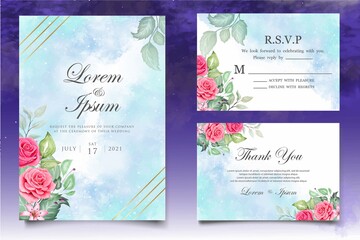 Watercolor wedding invitation floral and leaves card template