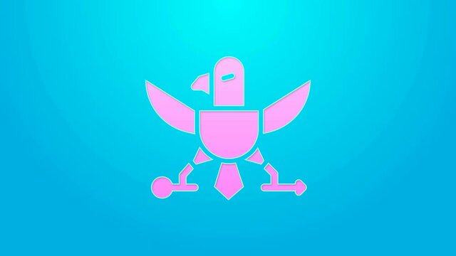 Pink line Eagle icon isolated on blue background. American Presidential symbol. 4K Video motion graphic animation