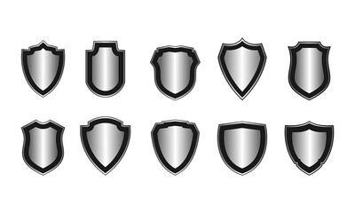 Silver metal shield for protection set illustration vector design