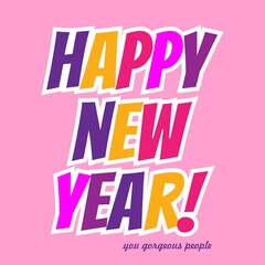 Happy New Year text for greeting cards. Vector design holiday