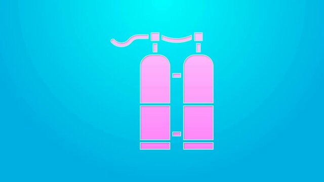 Pink line Aqualung icon isolated on blue background. Oxygen tank for diver. Diving equipment. Extreme sport. Sport equipment. 4K Video motion graphic animation