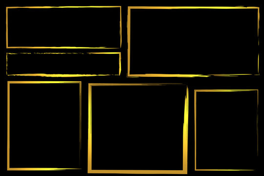 Golden brush rectangles, great design for any purposes. Gold foil texture. Gold border. Stock image. EPS 10.