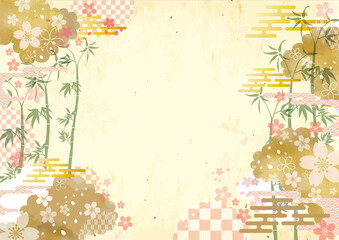 和風　桜と和紙の背景素材