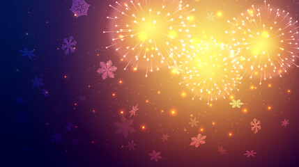 Greeting card Happy New Year. holiday web banner, billboard. Firework sparkling with light on night sky.Explosion. Eps10