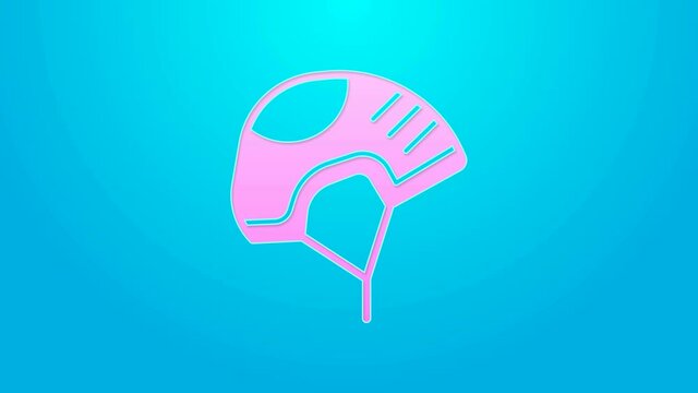 Pink line Helmet icon isolated on blue background. Extreme sport. Sport equipment. 4K Video motion graphic animation