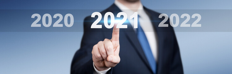 2021 - Press the start button. Concept of the New Year. 3D illustration