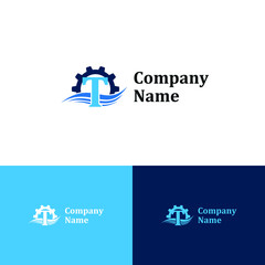 Initial T letter for swimming pools and aquatic venue repairing, setting and service company logo template 