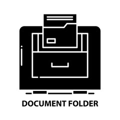 document folder icon, black vector sign with editable strokes, concept illustration
