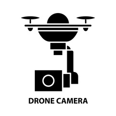 drone camera icon, black vector sign with editable strokes, concept illustration